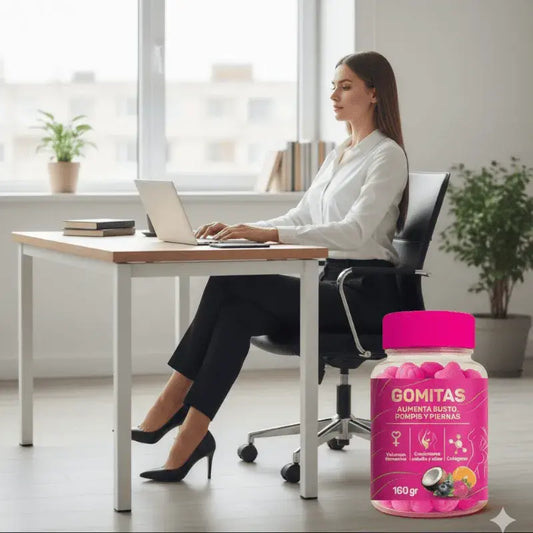 Gomitas Aumento busto, pompis y piernas + Ritual diario que apoya tu postura, activa glúteos y define piernas para resaltar tus curvas naturalmente.