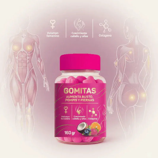 Gomitas Aumento busto, pompis y piernas + Ritual diario que apoya tu postura, activa glúteos y define piernas para resaltar tus curvas naturalmente.