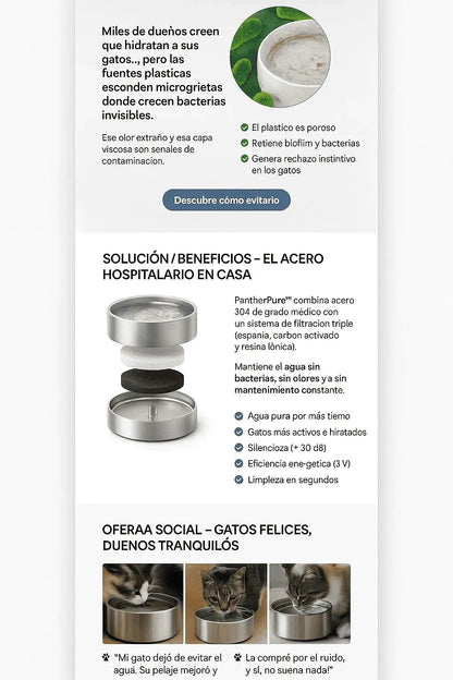 El acero que cuida lo que más amas - Fuente de agua para gatos
